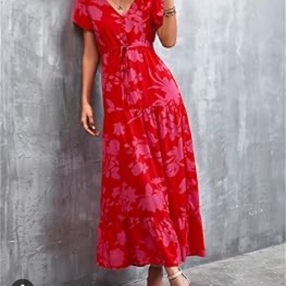 Floral blooming Large Boho Long Dress Women V Neck Floral Print Maxi